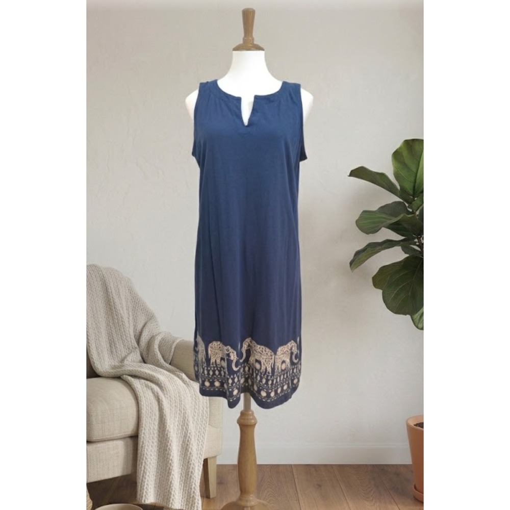 J. Jill Shift Dress Small Blue Elephant Embroidered Sleeveless Cotton FLAW7641